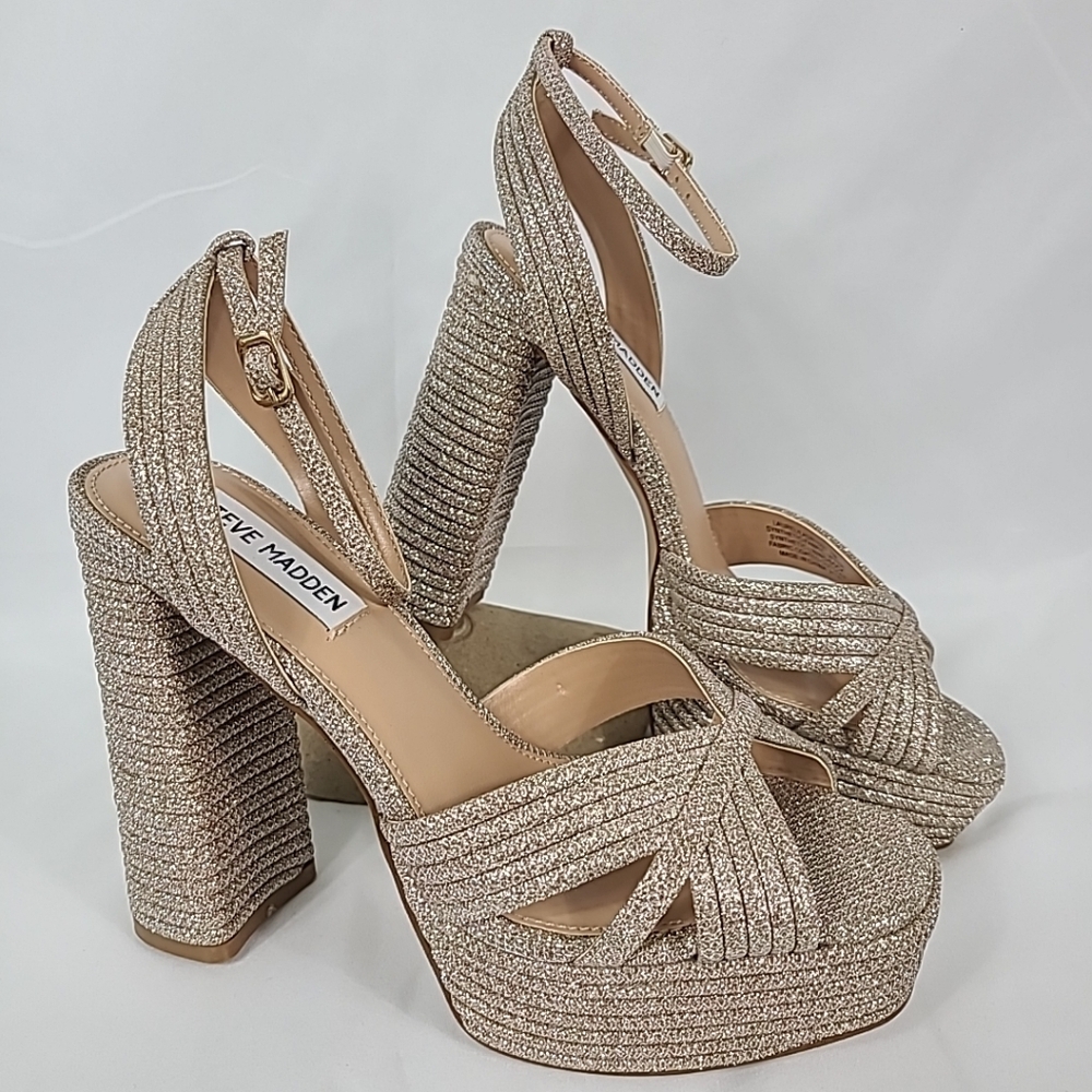 NEW Steve Madden Women's Laurel Gold Glitter Slingback Sandals Shoes Sz 8 NIB